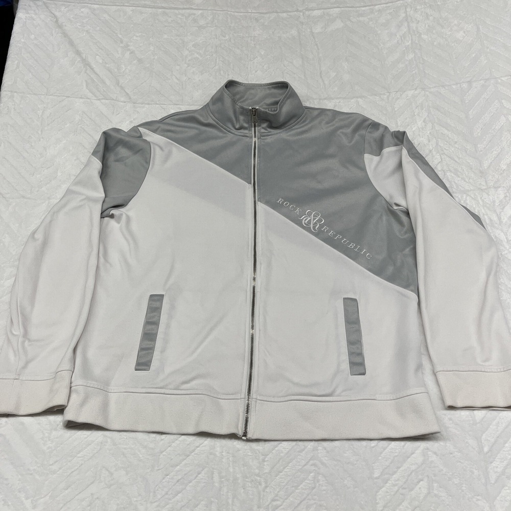 Rock & Republic Full Zipper Jacket Color: White & Gray Women's Size: XXL